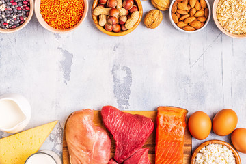 Sources of healthy protein - meat, fish, dairy products.