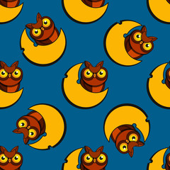 Cute cartoon style owls vector seamless pattern