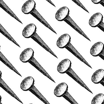 Seamless texture with nail tool. Vintage old engraving style.
