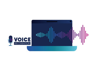 voice tech label with laptop and voice assistant