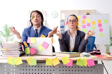 Two colleagues employees working in the office 