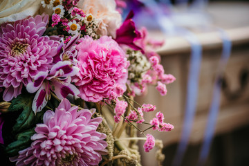 Variety of fresh flowers. Pink and white flower decoration