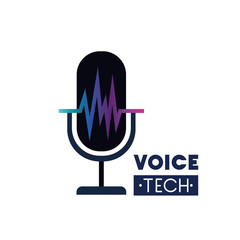 voice tech label with microphone and sound wave