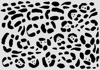 Animal print, black spots of a jaguar. Transparent background. Stock vector illustration.