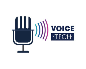voice tech label with microphone and sound wave