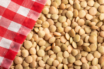 Lentils with checkered napkin - Top view