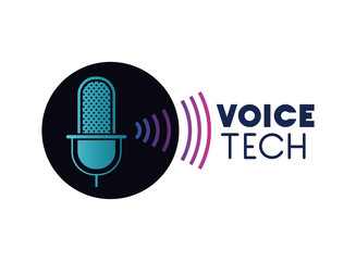 voice tech label with microphone and sound wave