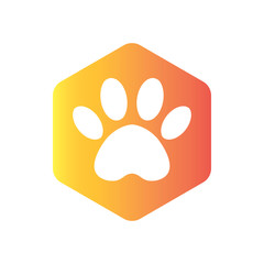 Fototapeta premium yellow red orange gradient vector hexagon shape icon with the animals. Cat paw icons isolated. animal footprint hexagonal.