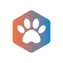 blue and red gradient vector hexagon shape icon with the animals. Cat paw icons isolated. animal footprint hexagonal.