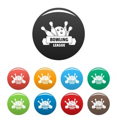 Bowling league icons set 9 color vector isolated on white for any design