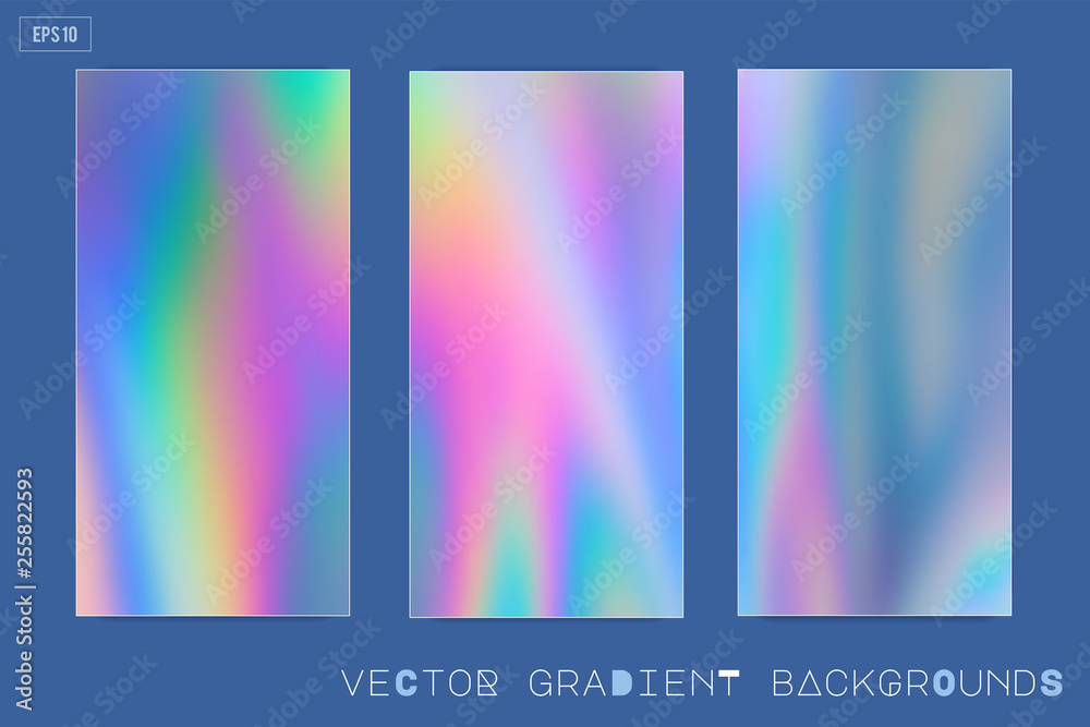 Aufkleber Abstract Modern pastel colored holographic vector gradient backgrounds in 80s style. Synthwave. Vaporwave style. Retrowave, retro futurism, webpunk. Modern screen design for mobile app