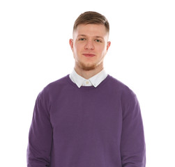 Fototapeta premium Portrait of handsome young man on white background