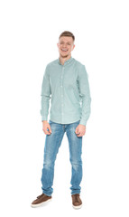 Fototapeta premium Full length portrait of handsome young man on white background