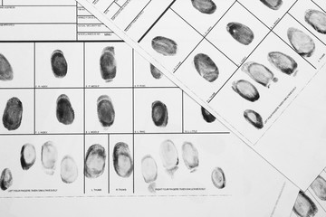 Fingerprint record sheets, top view. Criminal investigation