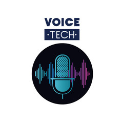 voice tech label with microphone and sound wave