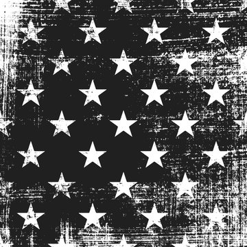 Grunge pattern with stars. Square black and white backdrop.
