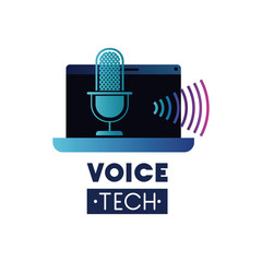 voice tech label with laptop and voice assistant