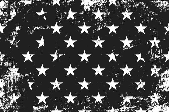 Grunge pattern with stars. Horizontal black and white backdrop.