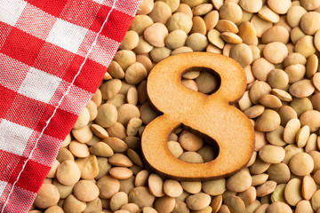 Number 8, Lentils with checkered napkin - Top view