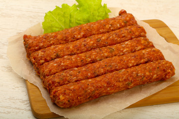 Raw beef sausages
