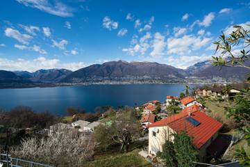 Fototapeta premium Maggiore lake view over Gambarogno village in spring