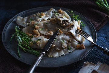 Dumplings with cabbage and mushrooms