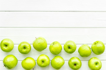 food pattern with green apples on white background top view space for text