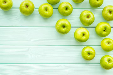 Fototapeta na wymiar summer food with apples on light wooden background top view mock up