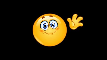 Animation of an emoticon waving hello including alpha channel