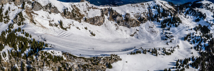 Aerial Brauneck ski resort Idealhang Stialm mountain near lenggries - germany alps