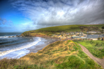 Challaborough South Devon England uk on the south west coast path in colourful HDR