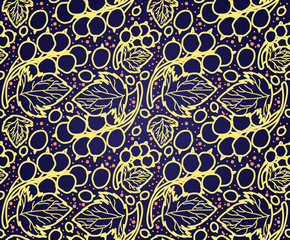 Currant vector lines seamless pattern. Funny doodle healthy food on a dark background.