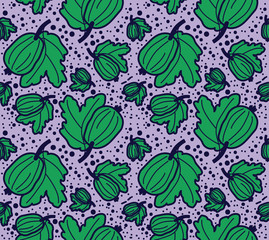 Gooseberry vector lines seamless pattern. Funny doodle healthy food on a light background.