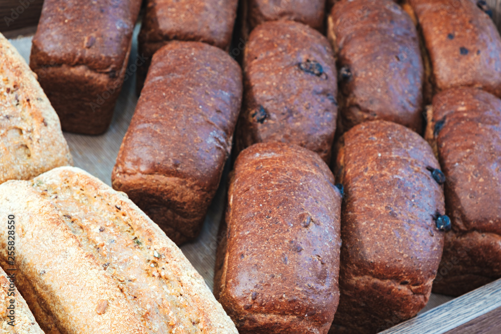 Poster breads on the shelf in the bakery