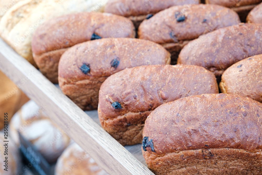 Poster breads on the shelf in the bakery