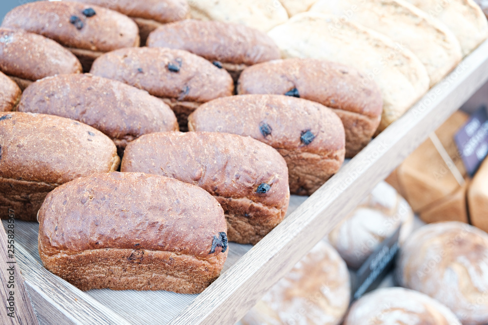 Poster breads on the shelf in the bakery
