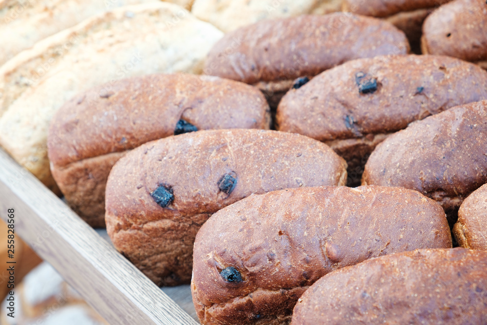 Poster breads on the shelf in the bakery