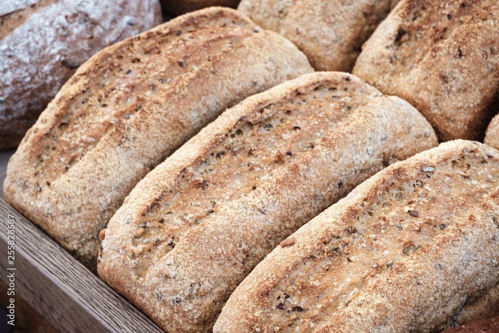 Poster breads on the shelf in the bakery