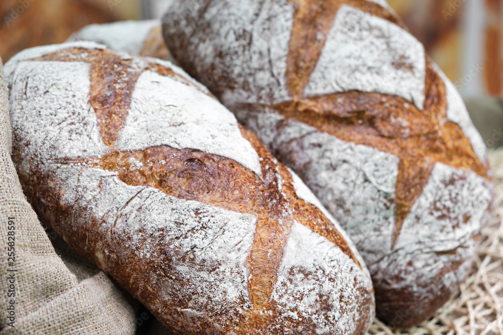 Poster breads on the shelf in the bakery