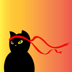cat ninja illustration vector. a cat with a bandage. martial arts Japan © Viktoria Tom