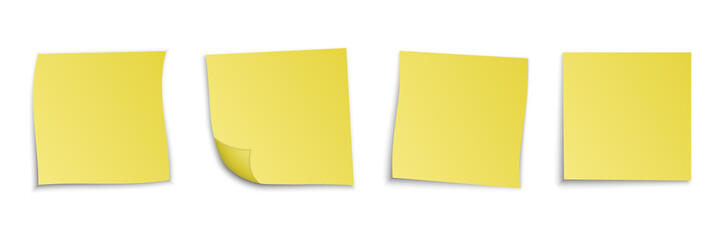 Set of yellow square paper stickers. Vector illustration.