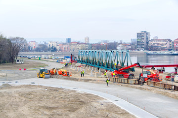 The construction site for the dismantling of the bridge