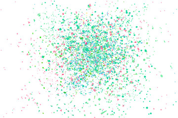 Confetti on isolated white. Texture with falling geometric elements. Abstract background. Pattern for design. Print for polygraphy, banners, flyers and textiles