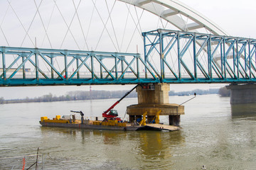 The construction site for the dismantling of the bridge