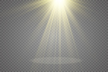 Special lens flash, light effect. The flash flashes rays and searchlight. illust.White glowing light. Beautiful star Light from the rays. The sun is backlit. Bright beautiful star. Sunlight. Glare.