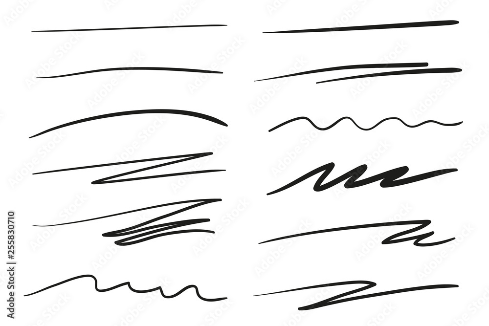 Wall mural hand drawn underlines on white. abstract backgrounds with array of lines. stroke chaotic patterns. b
