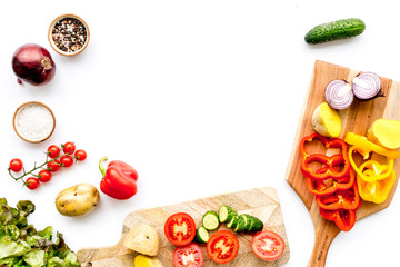cooking with raw vegetables on white background top view mockup