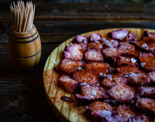 View of Galician octopus dish
