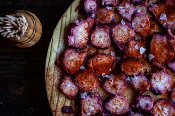 View of Galician octopus dish