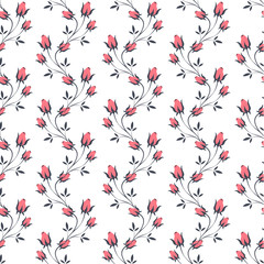 Roses. Blooming spring-summer flowers plants. Seamless pattern. Vector image.